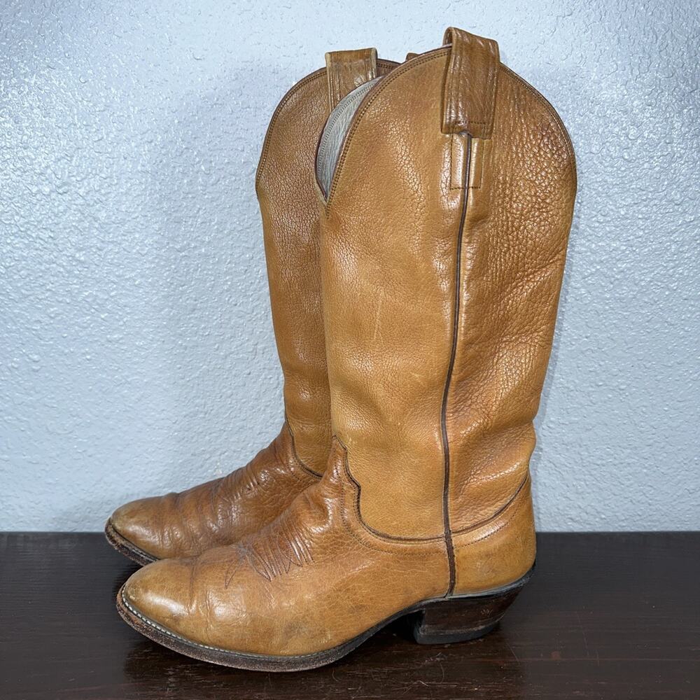 Vintage Olathe Tan Leather Western Cowboy Boots 4056 Size Men’s 9 A